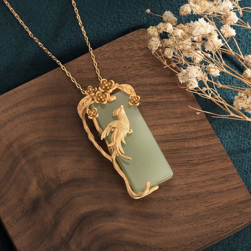 Gold Singing Bird Jade Necklace