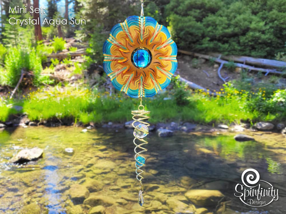 Mini Set Wind Spinner - Crystal Aqua Sun